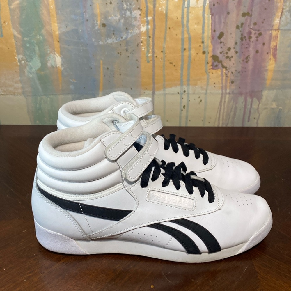 Reebok Freestyle White Double Strap Hi Top Leather Casual Sneaker Womens 8